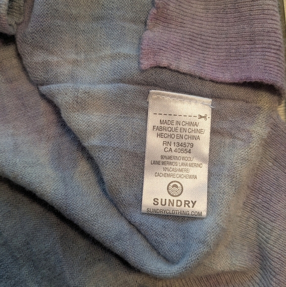 Sundry Blue Purple Tie-Dye Merino Wool Cashmere Long Sleeve Crewneck Sweater - Picture 7 of 8